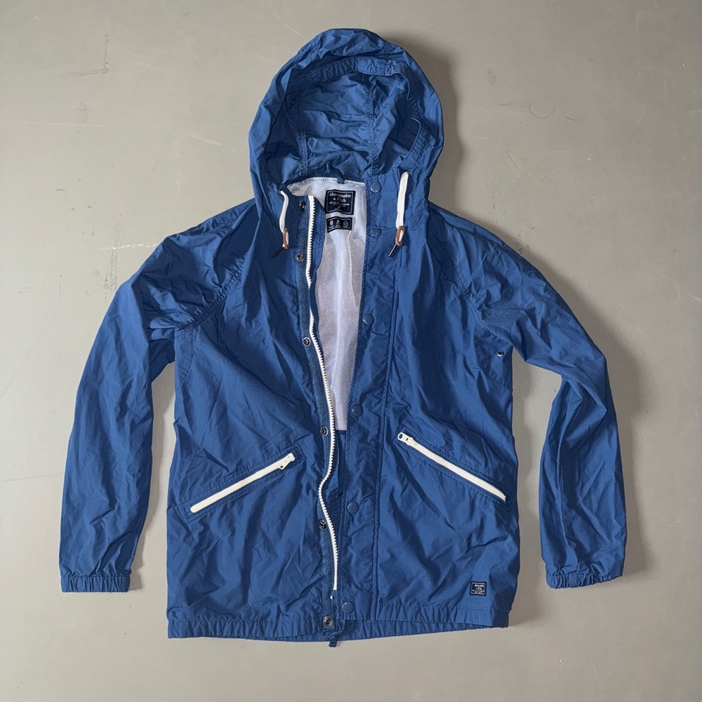 Abercrombie & Fitch Blue Raincoat with Hood and Zipper
